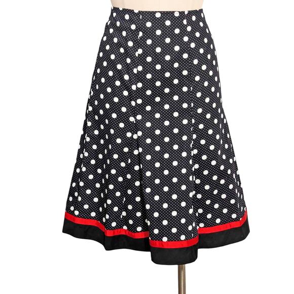Retro RB COLLECTION New York Black White Polka Dot Circle Vintage Skirt 14 - Picture 1 of 1